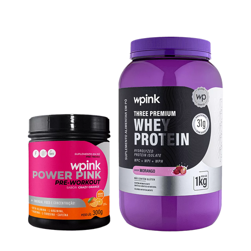 whey protein morango - 1 kg + super power pink de laranja - 300g