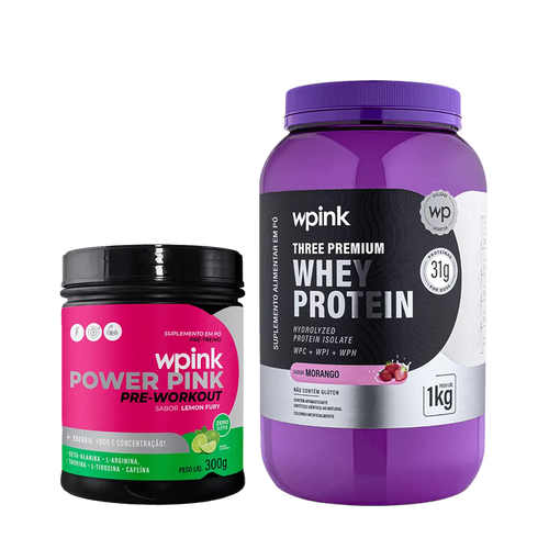 whey protein morango – 1 kg + super power pink de limão - 300g