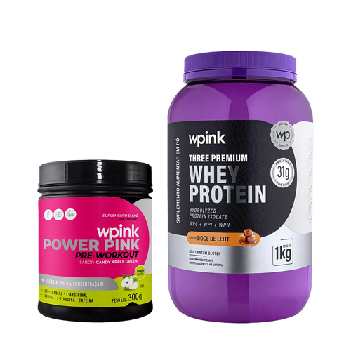whey protein doce de leite – 1 kg + super power pink de maçã verde – 300g