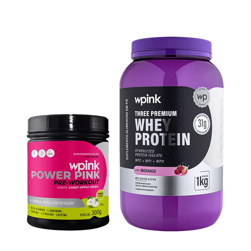 whey protein morango - 1 kg + super power pink de maçã verde - 300g