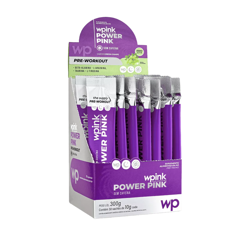 power pink sem cafeína de uva verde - pré-treino - 300g
